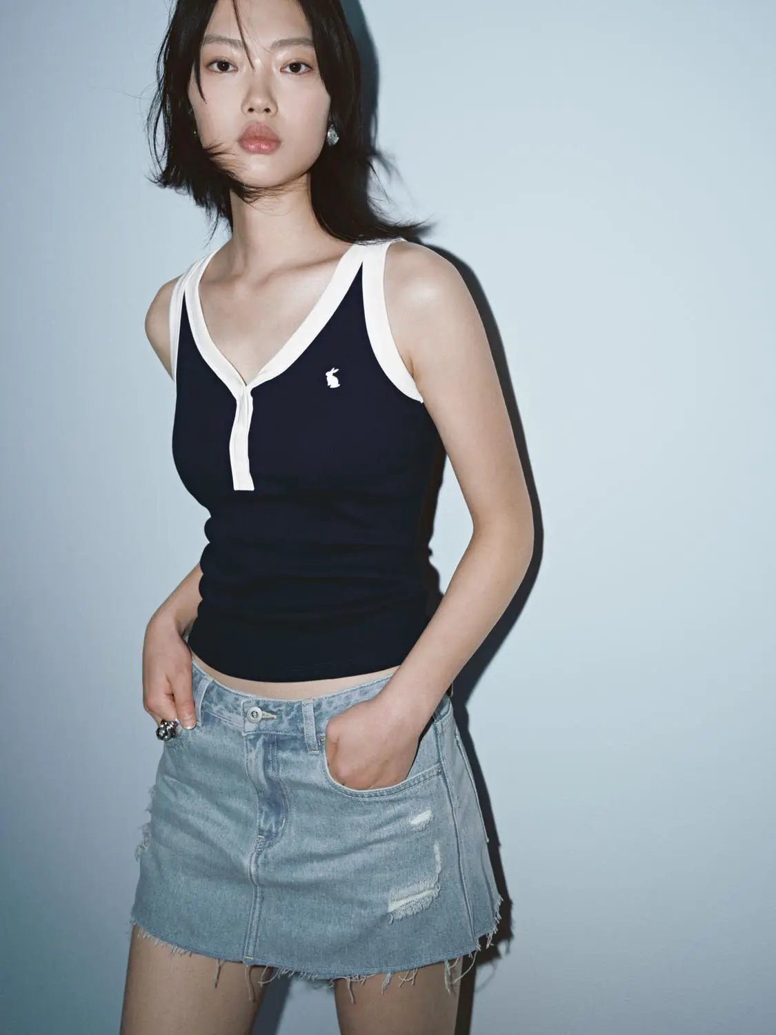 Contrast Trim Classic Stretch Cotton Tank Top