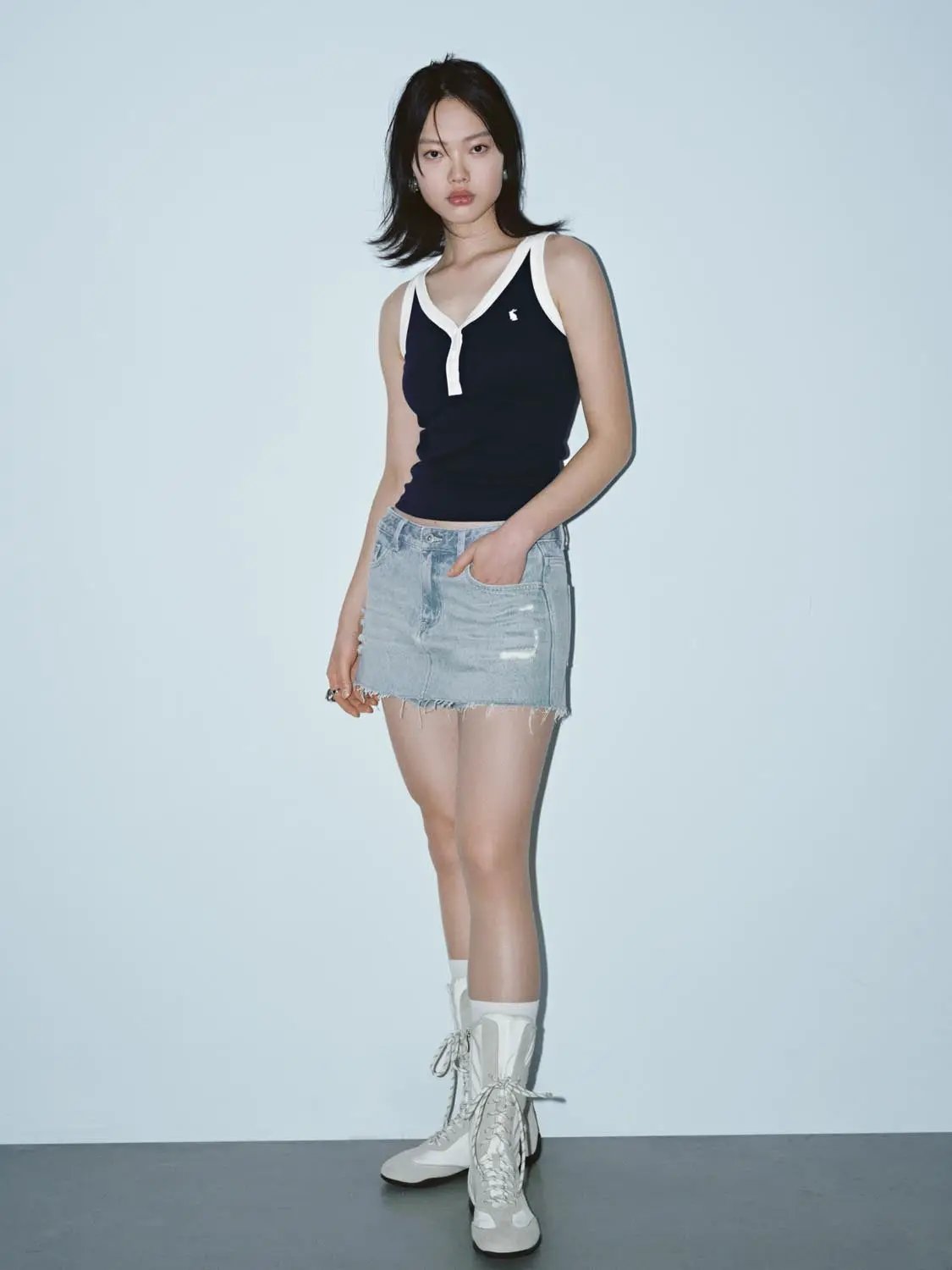 Contrast Trim Classic Stretch Cotton Tank Top