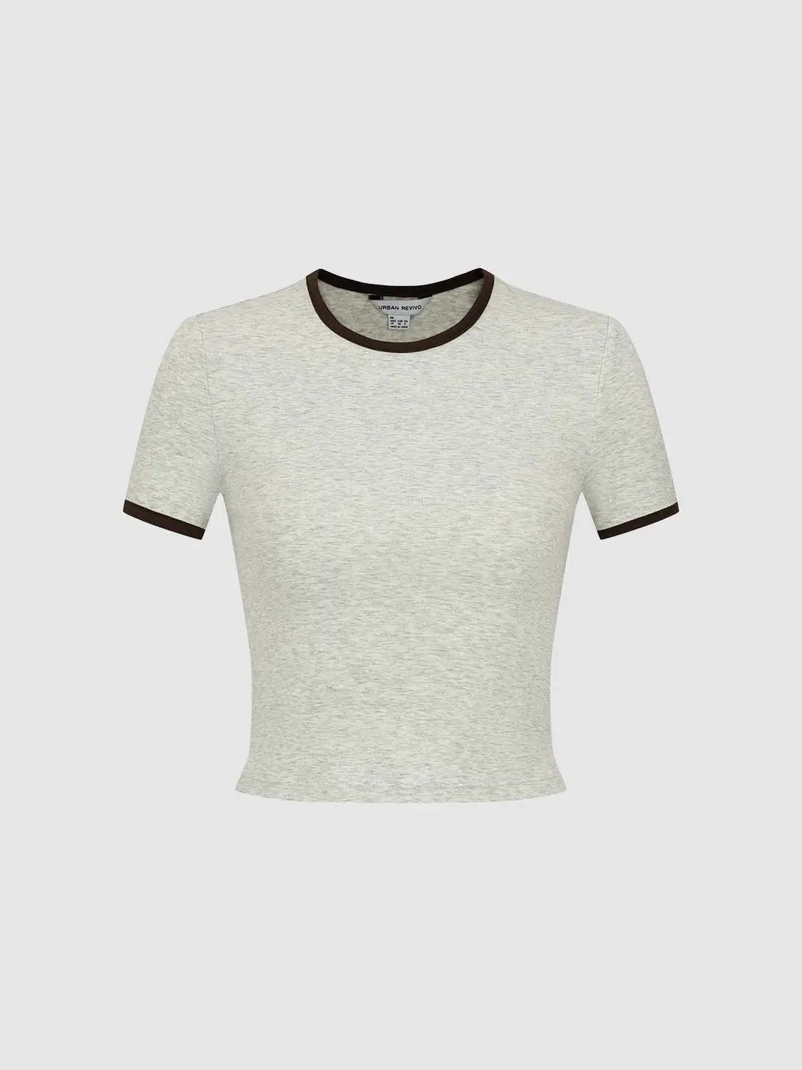 Slim Crew Neck Contrast Binding Short Sleeve Cropped Top