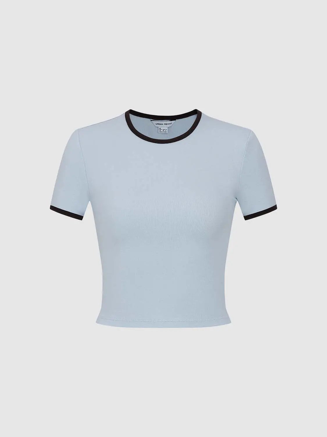Slim Crew Neck Contrast Binding Short Sleeve Cropped Top