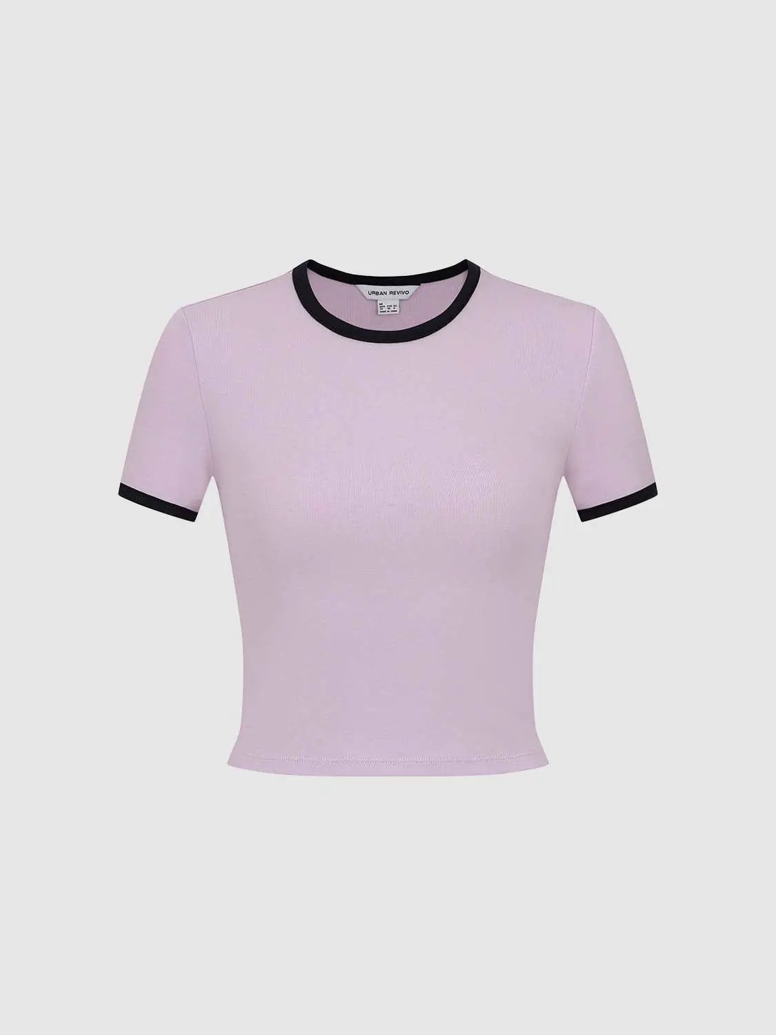 Slim Crew Neck Contrast Binding Short Sleeve Cropped Top