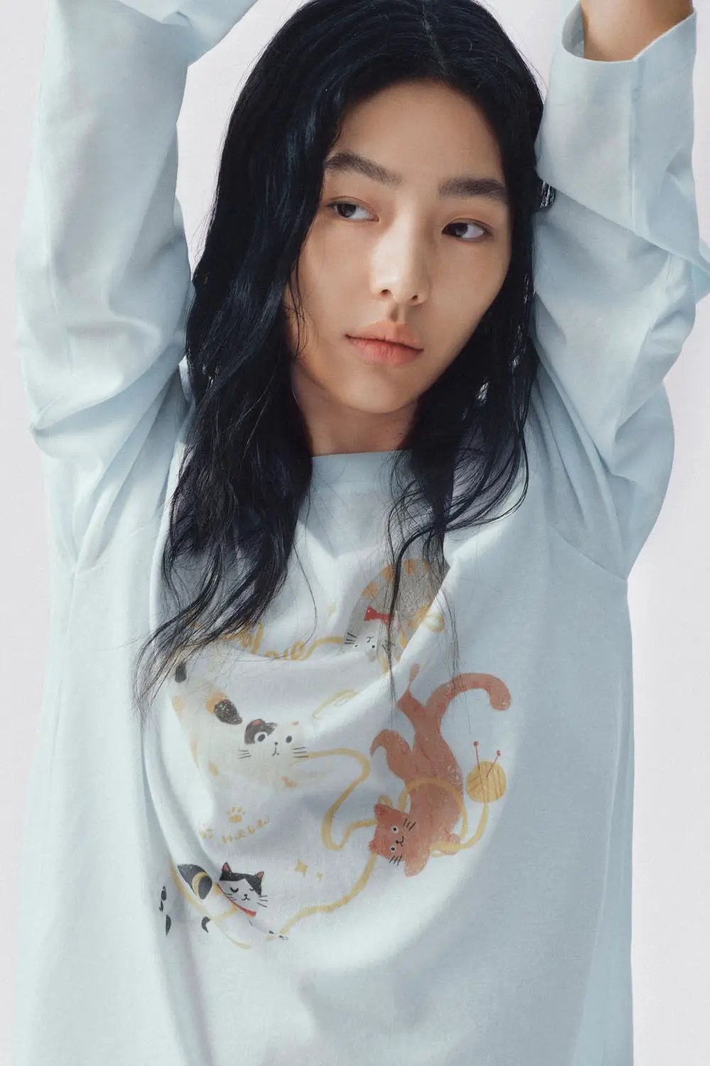 Cat Print Cotton Long Sleeve T-shirt