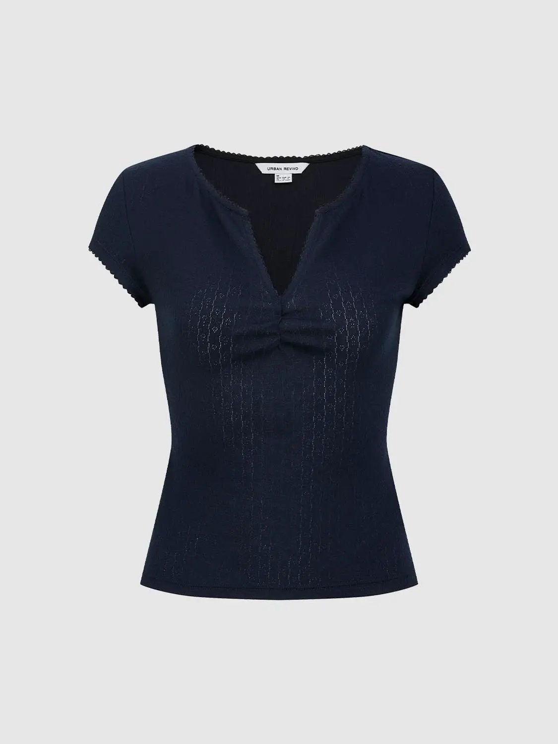 Ruched Front Knot V-neck Short Sleeve T-shirt