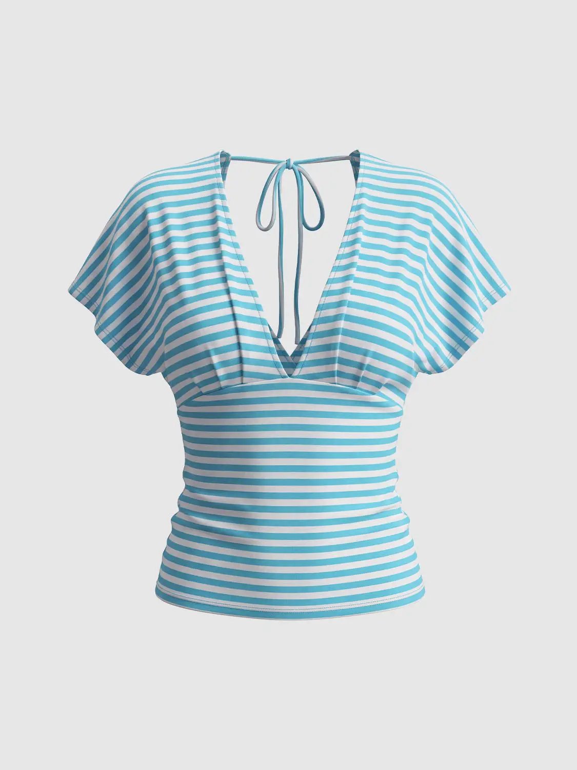 Wrap Striped Fitted V-neck Short Sleeve T-Shirt