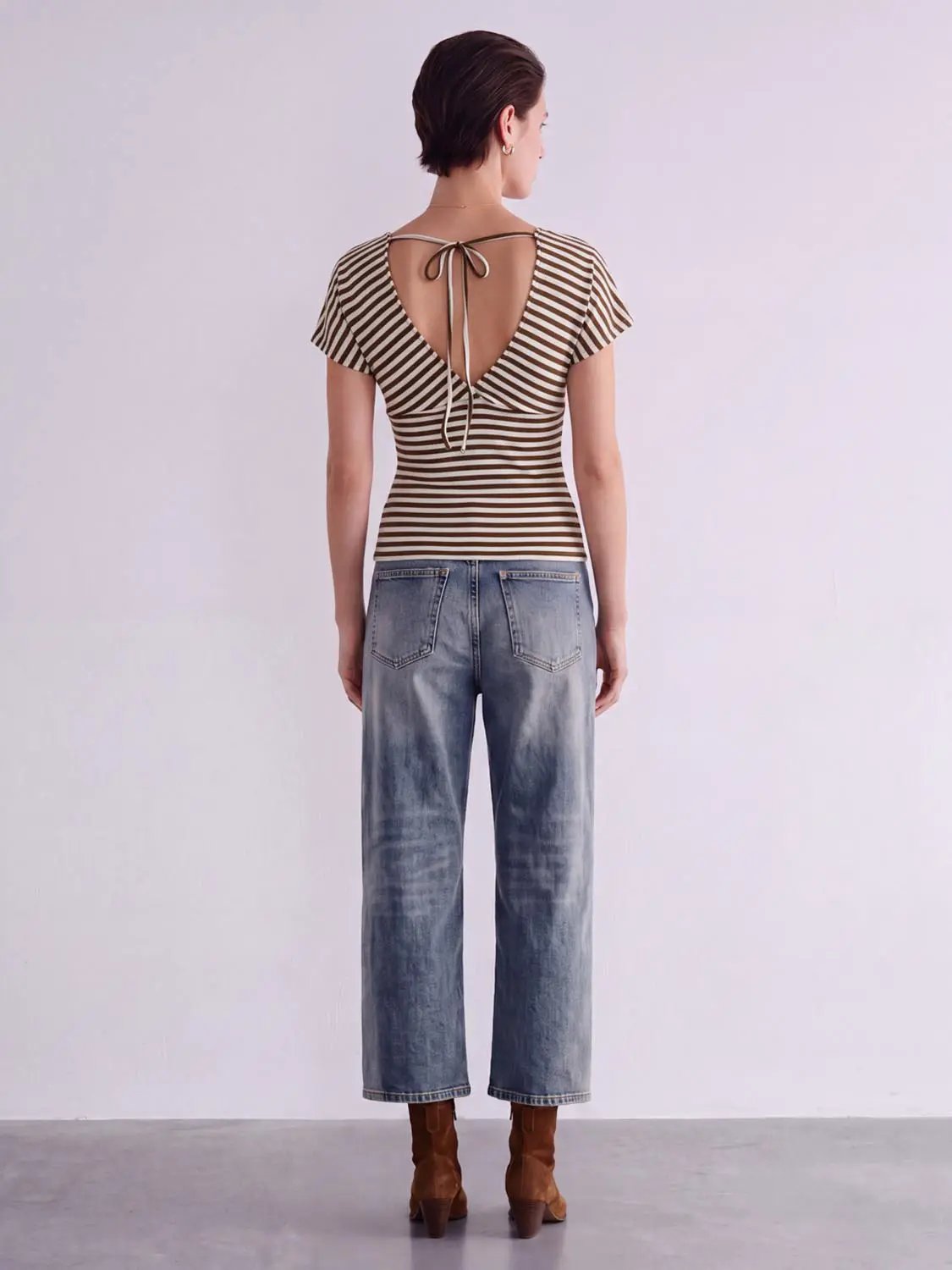 Wrap Striped Fitted V-neck Short Sleeve T-Shirt