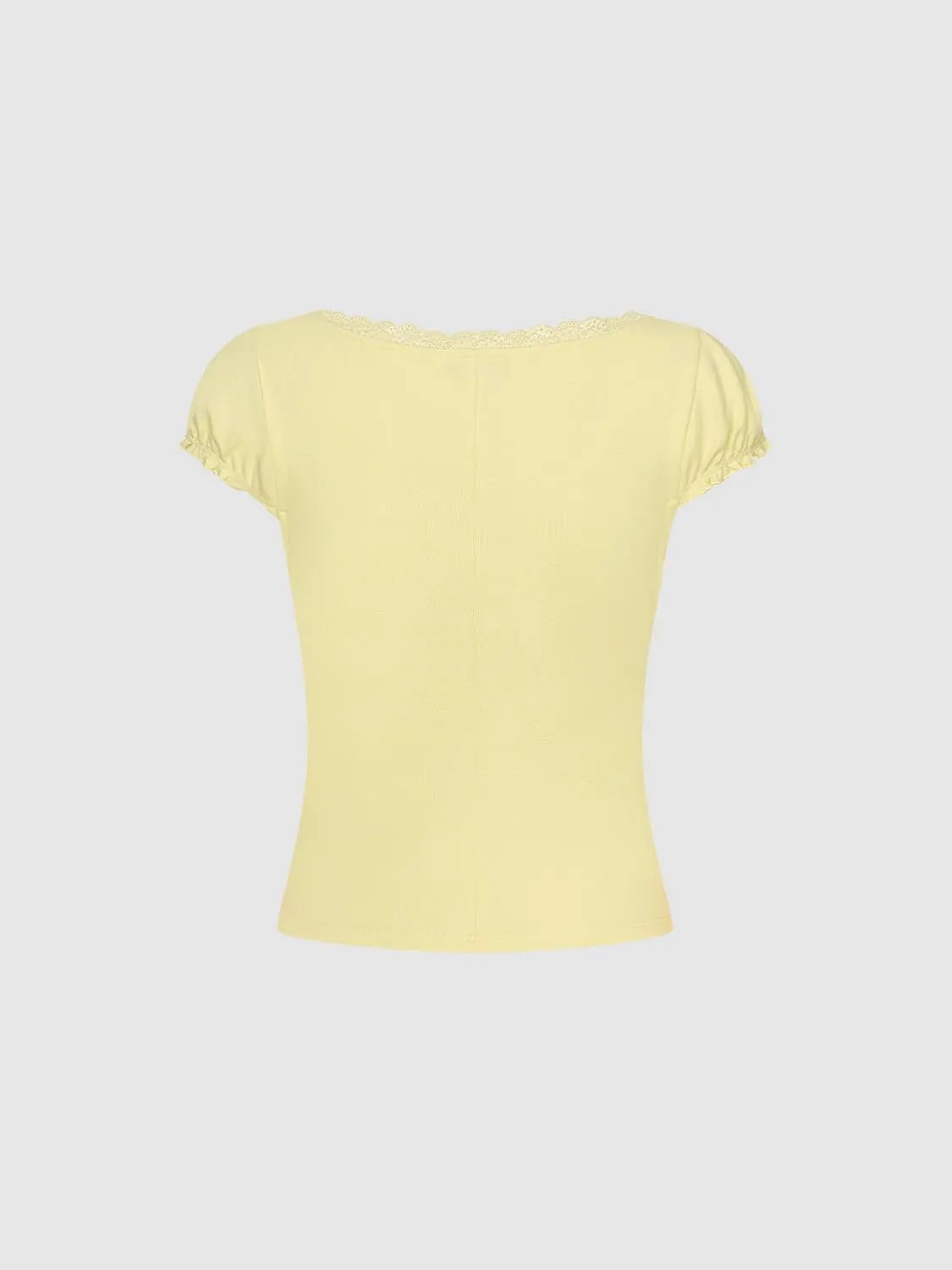 Lace Trim Ruffled Scoop Neck Cotton Tee