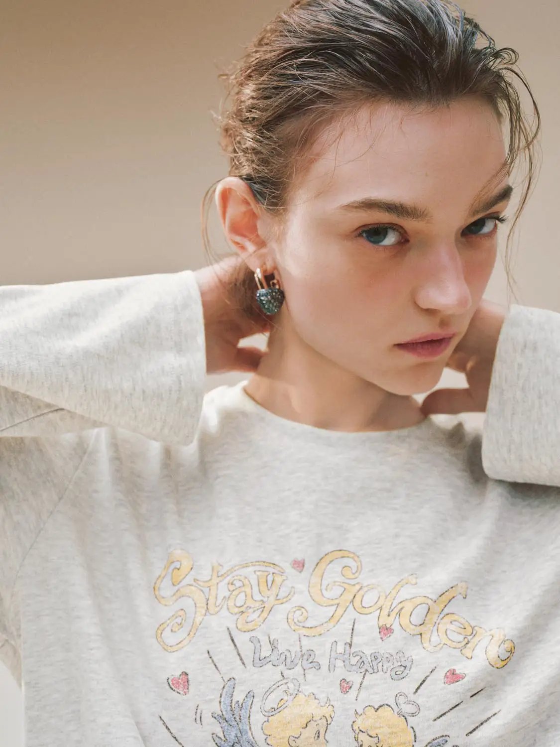 Graphic Print Crew Neck Long Sleeve Cotton Blend T-shirt