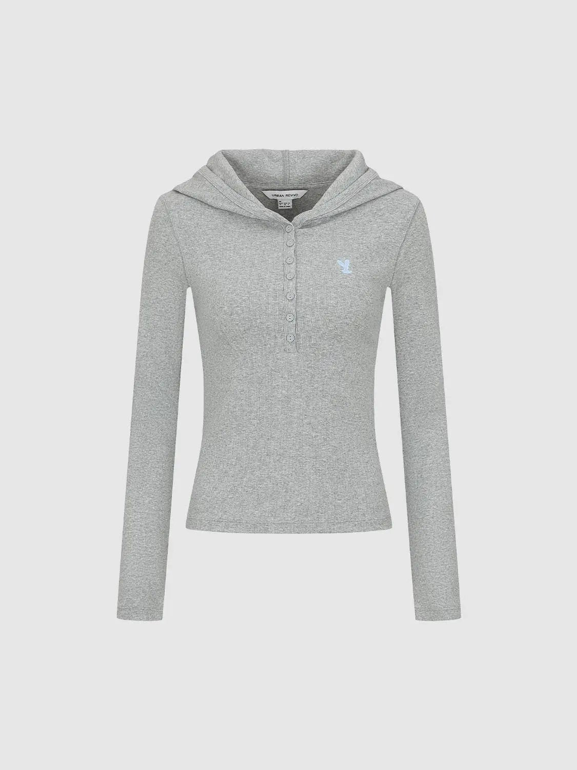 Embroidered Button Front Long Sleeve Cotton Blend Pullover