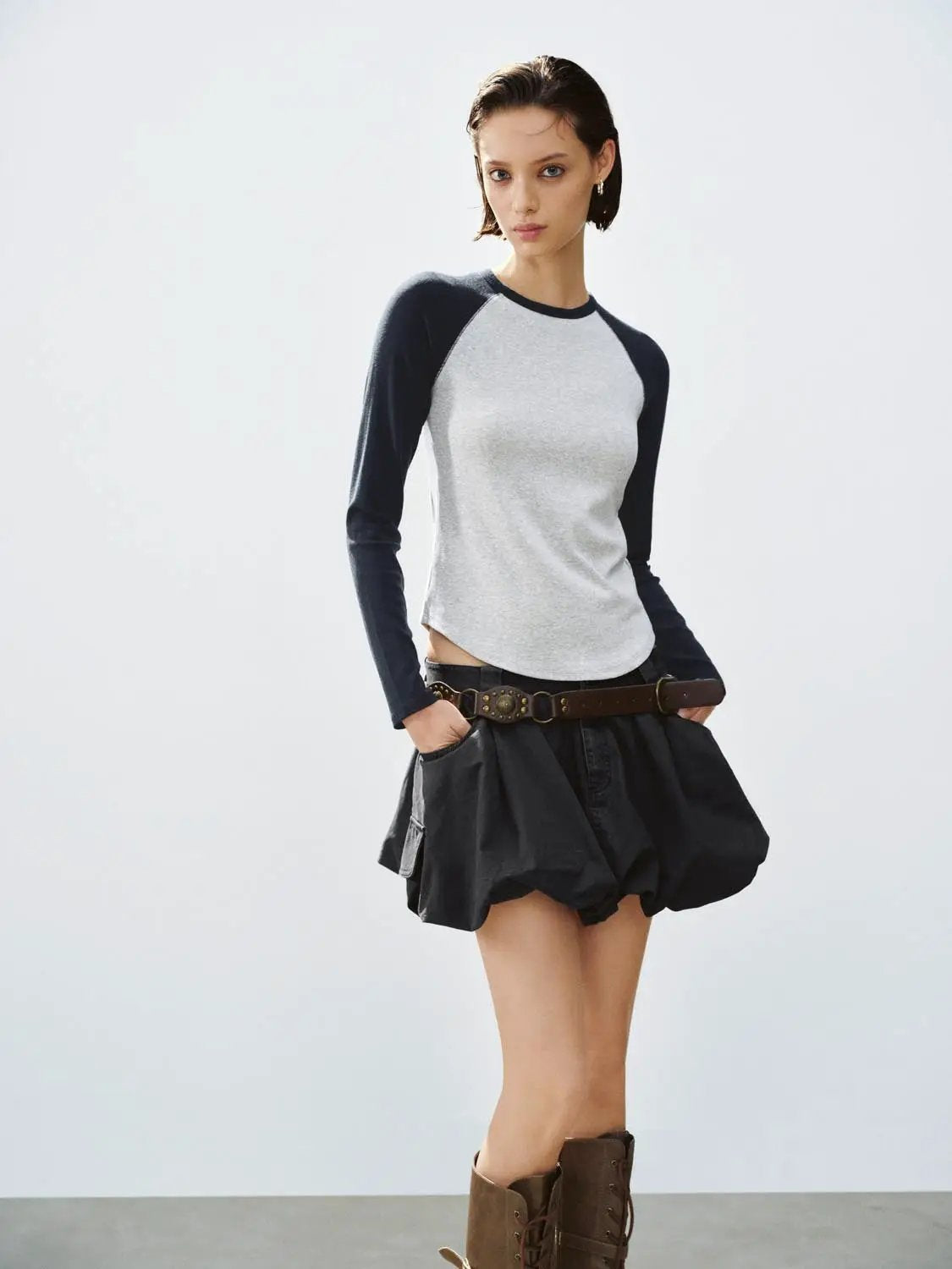Raglan Colorblock Crew Neck Long Sleeve T-Shirt