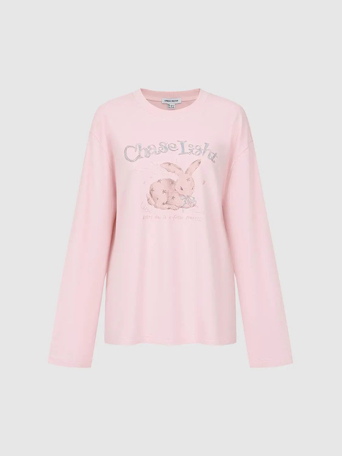 Graphic Print Crew Neck Long Sleeve Cotton Blend T-Shirt