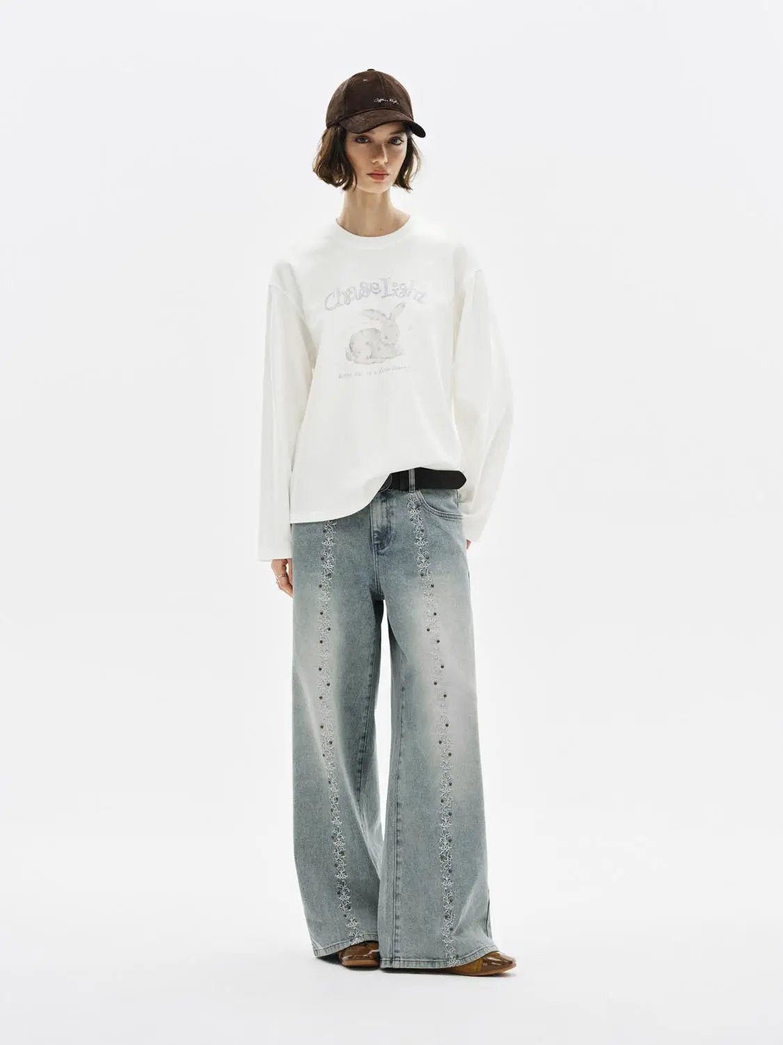 Graphic Print Crew Neck Long Sleeve Cotton Blend T-Shirt