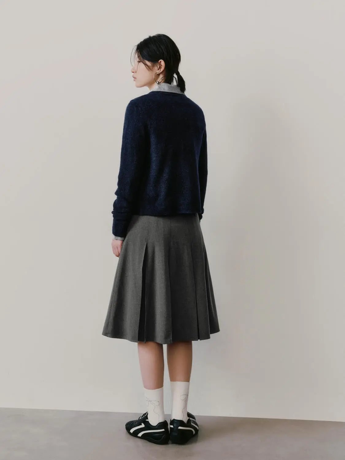High Waist Drawstring Pleated A-Line Contrast Trim Skirt