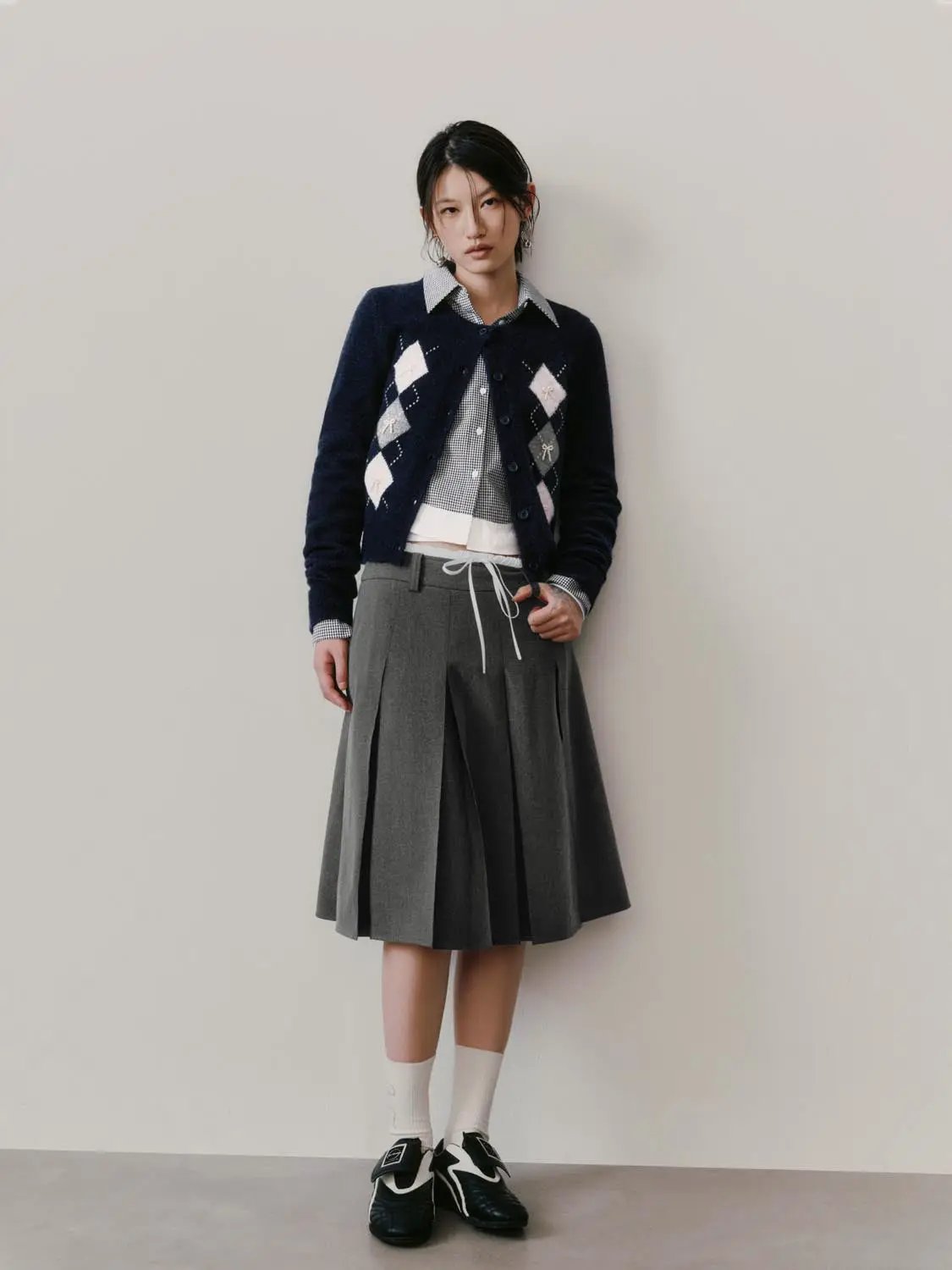 High Waist Drawstring Pleated A-Line Contrast Trim Skirt