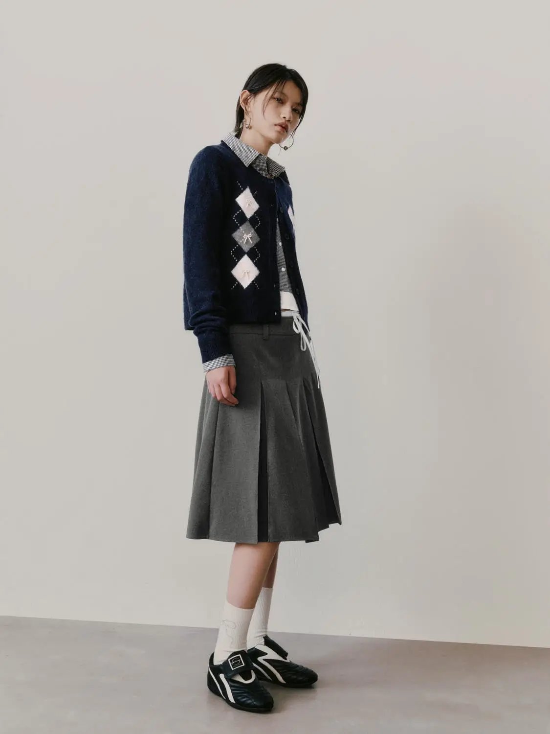 High Waist Drawstring Pleated A-Line Contrast Trim Skirt