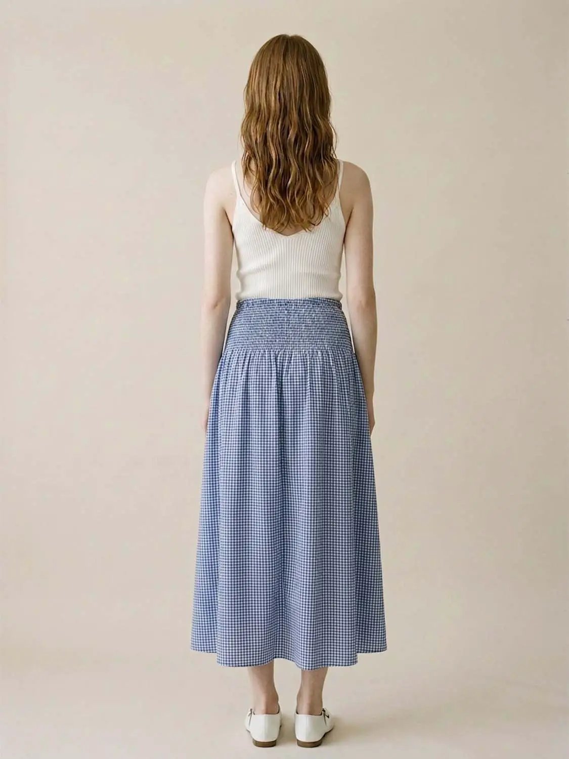 Shirred Weave Side Slit A-Line Midi Skirt