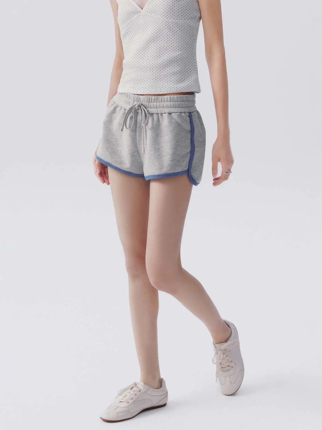 Drawstring Waist White Piping Trim Athletic Dolphin Shorts