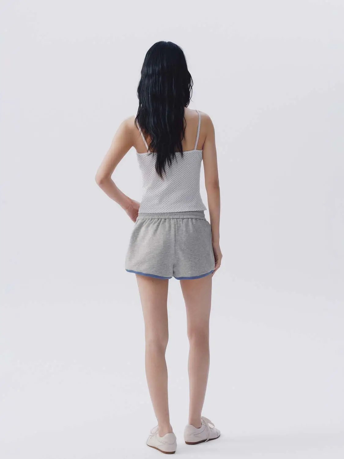 Drawstring Waist White Piping Trim Athletic Dolphin Shorts
