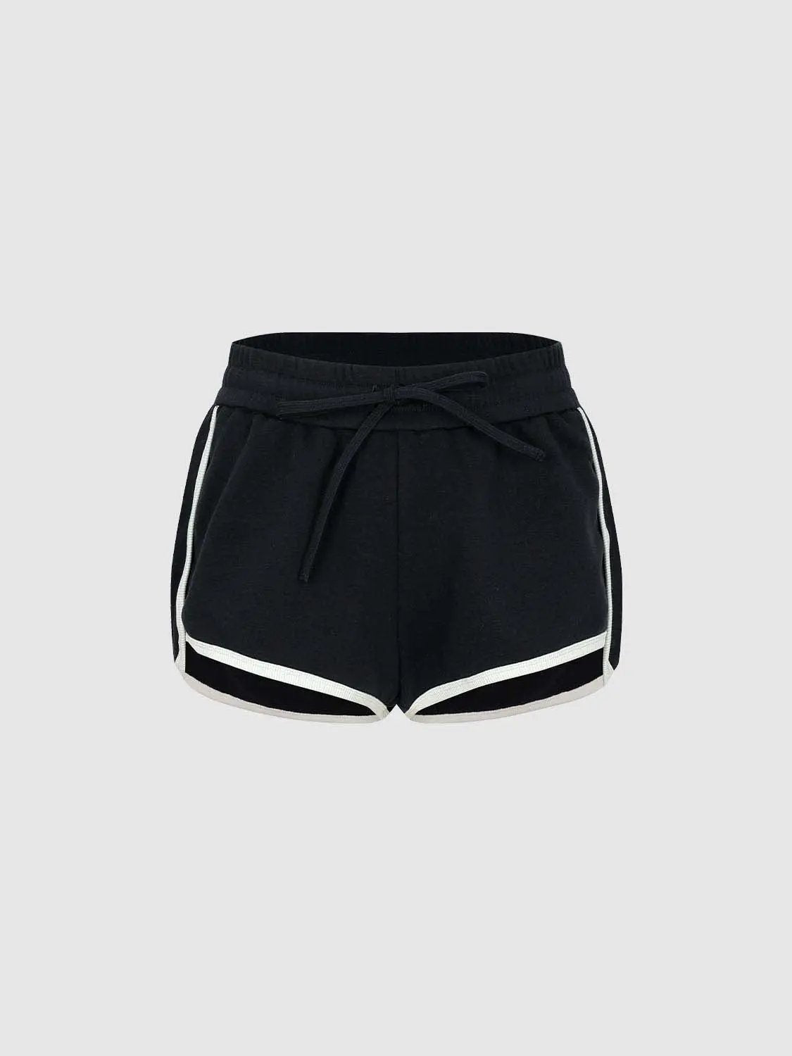 Drawstring Waist White Piping Trim Athletic Dolphin Shorts