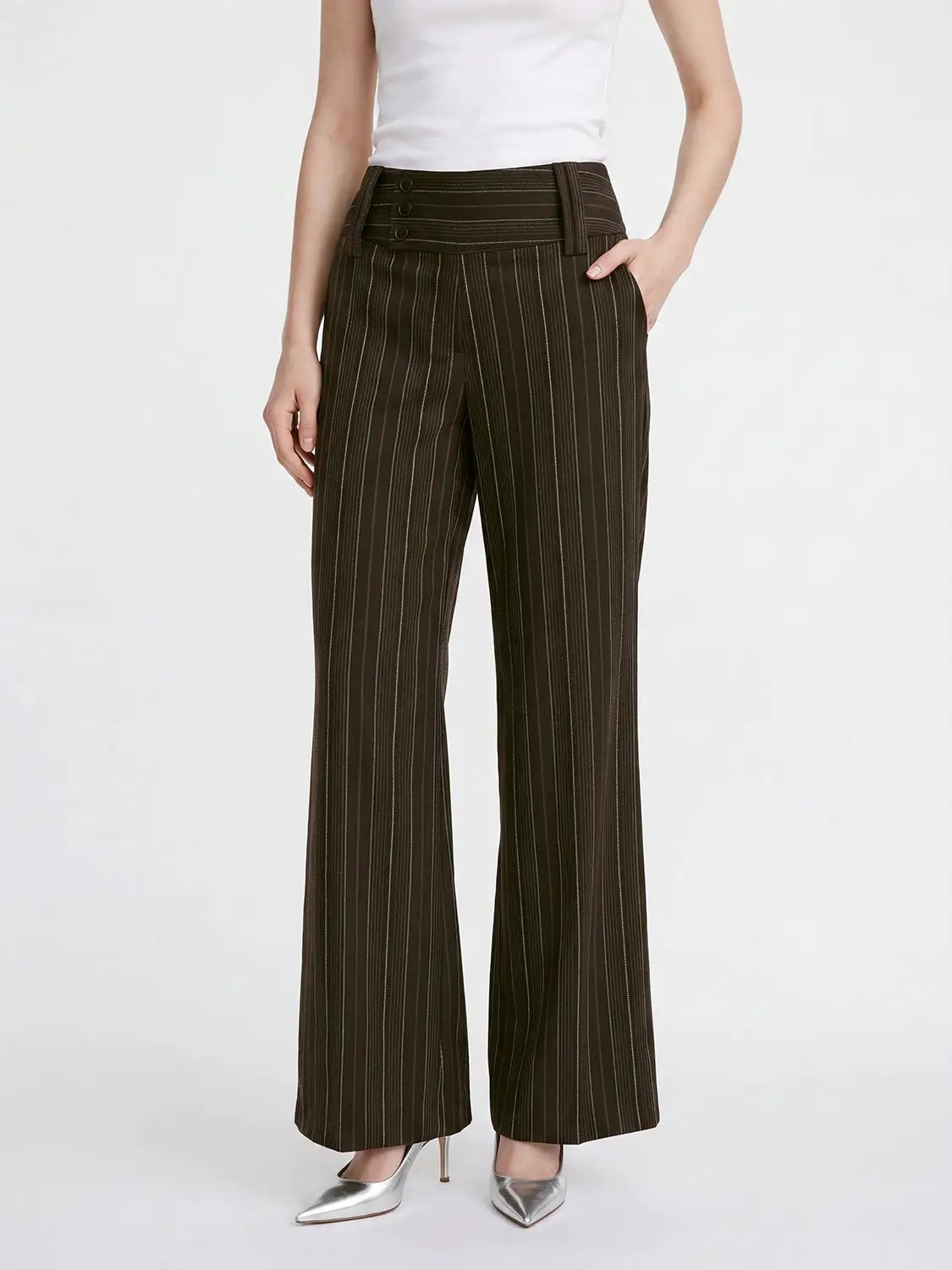 Pinstripe Flare Wide-leg High Waist Pants