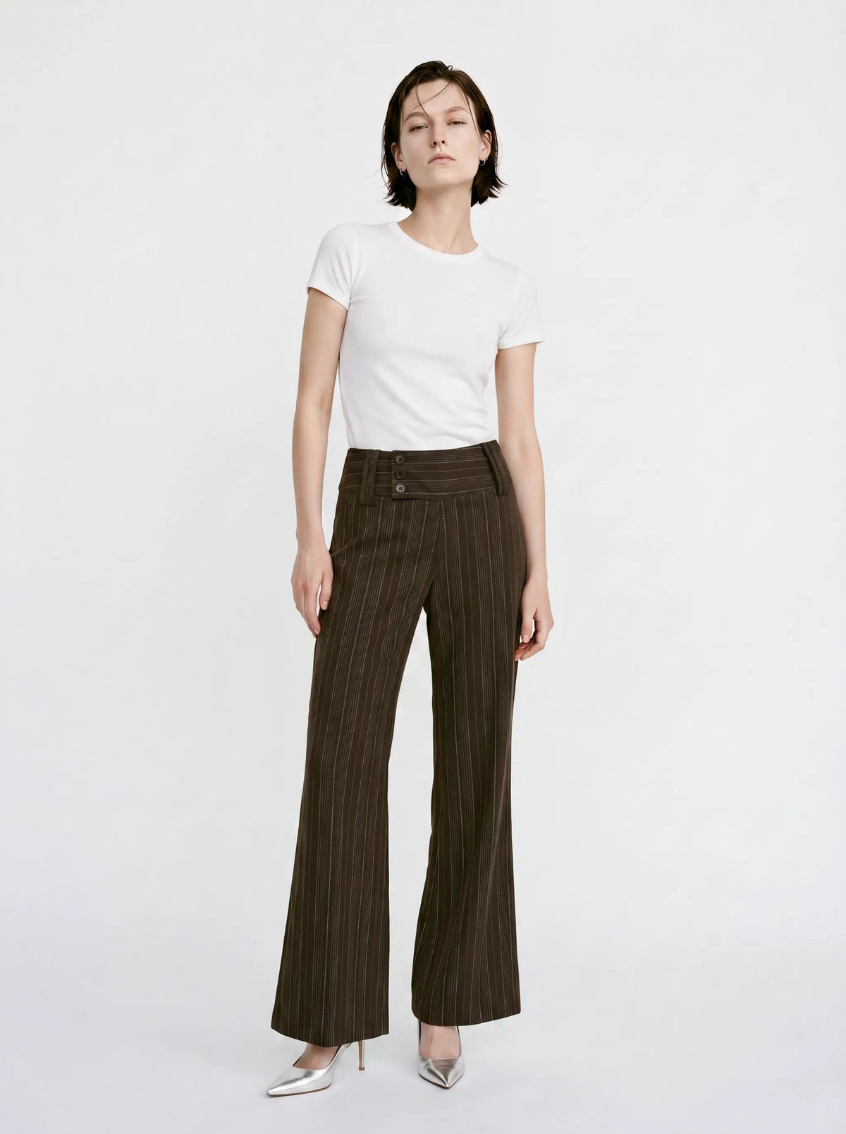 Pinstripe Flare Wide-leg High Waist Pants