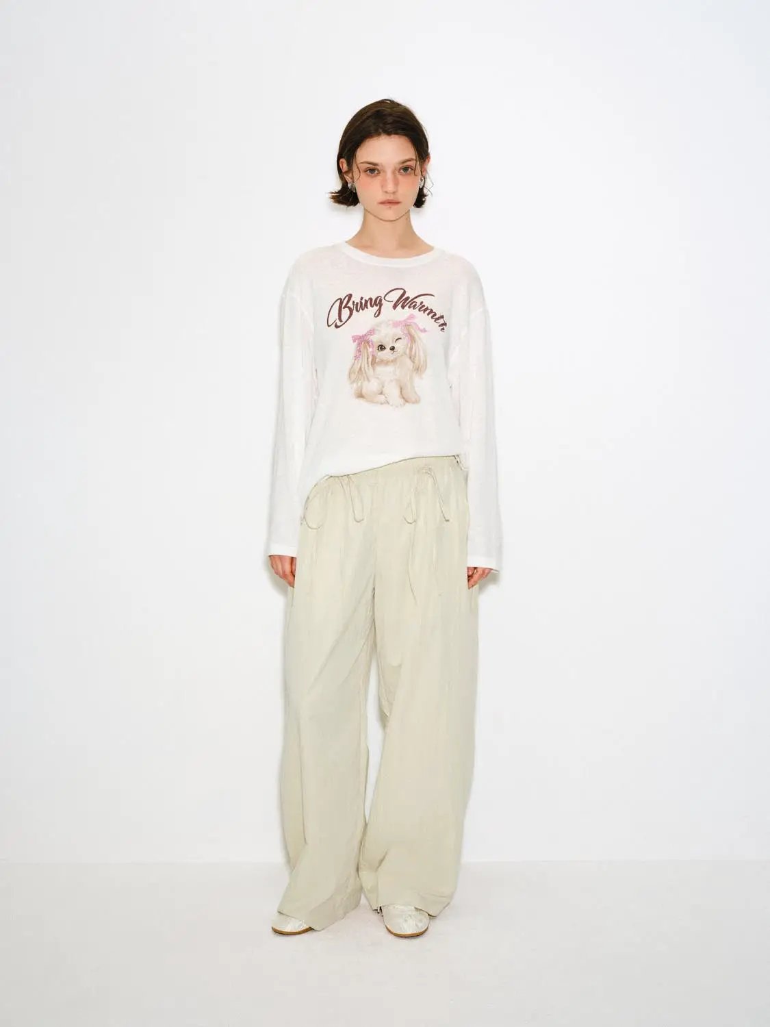 Lightweight Drawstring Waist Wide-leg Pants