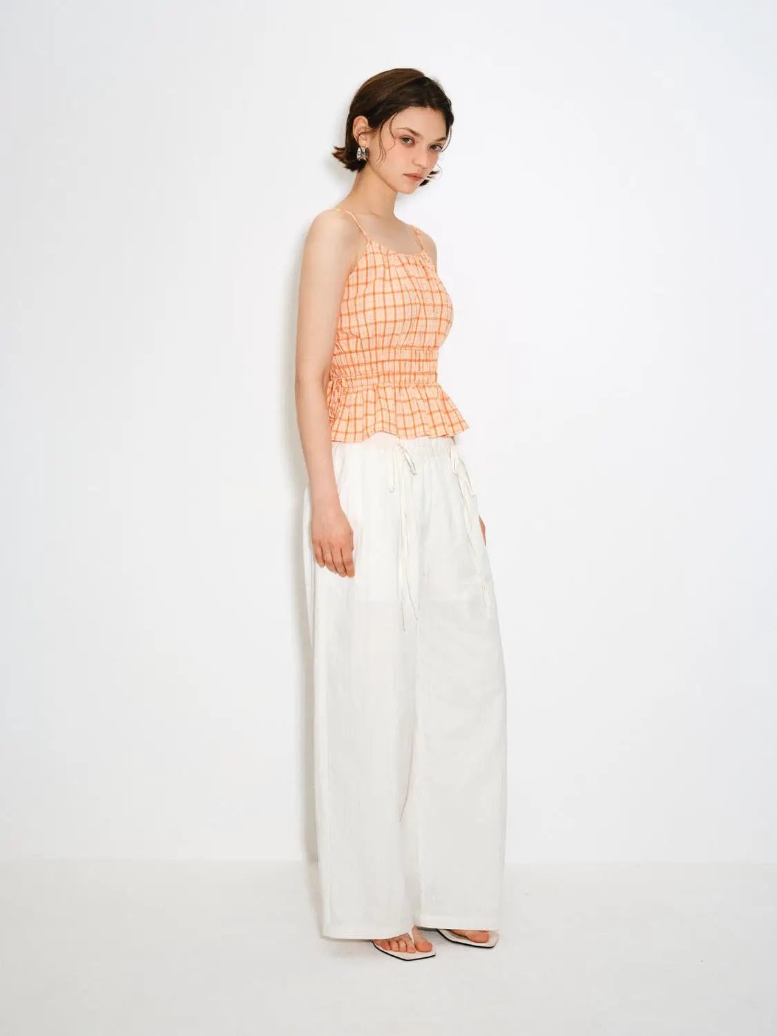 Lightweight Drawstring Waist Wide-leg Pants