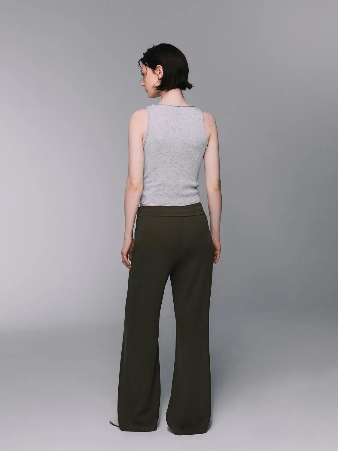 Gray Cotton Blend Drawstring Wide-leg Pants