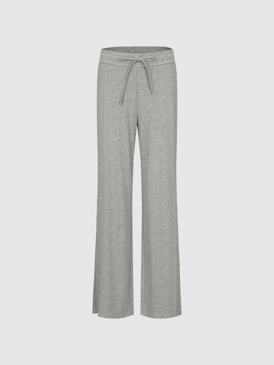 Gray Cotton Blend Drawstring Wide-leg Pants