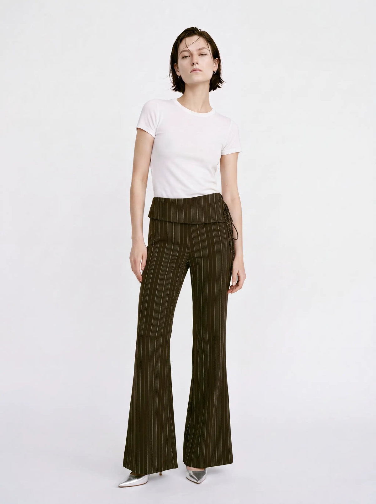 Flare Pinstriped Wide-leg Wrap Waist Pants