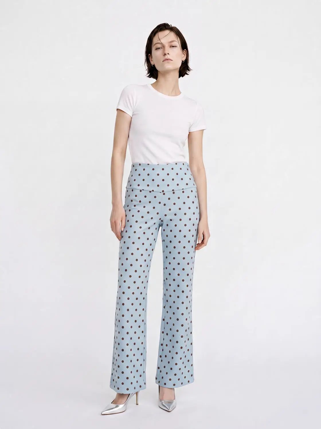 Polka Dot High-waisted Wide-leg Flare Pants