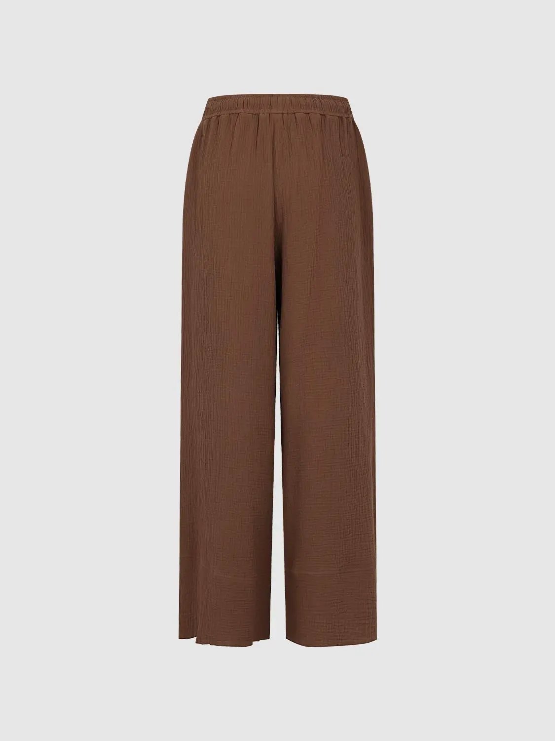 Textured Drawstring Waist Wide-leg Cotton Pants