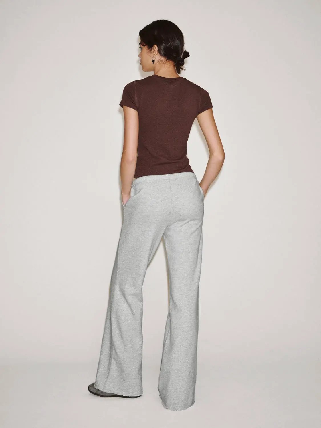 Tie Waist Raw Hem Flare Cotton Blend Pants