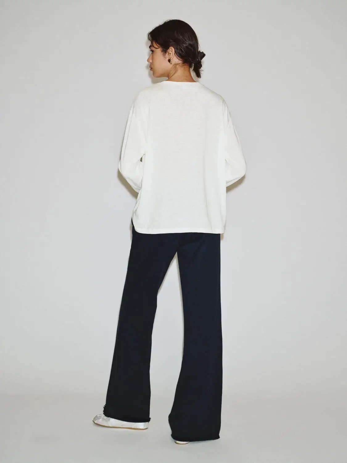 Tie Waist Raw Hem Flare Cotton Blend Pants