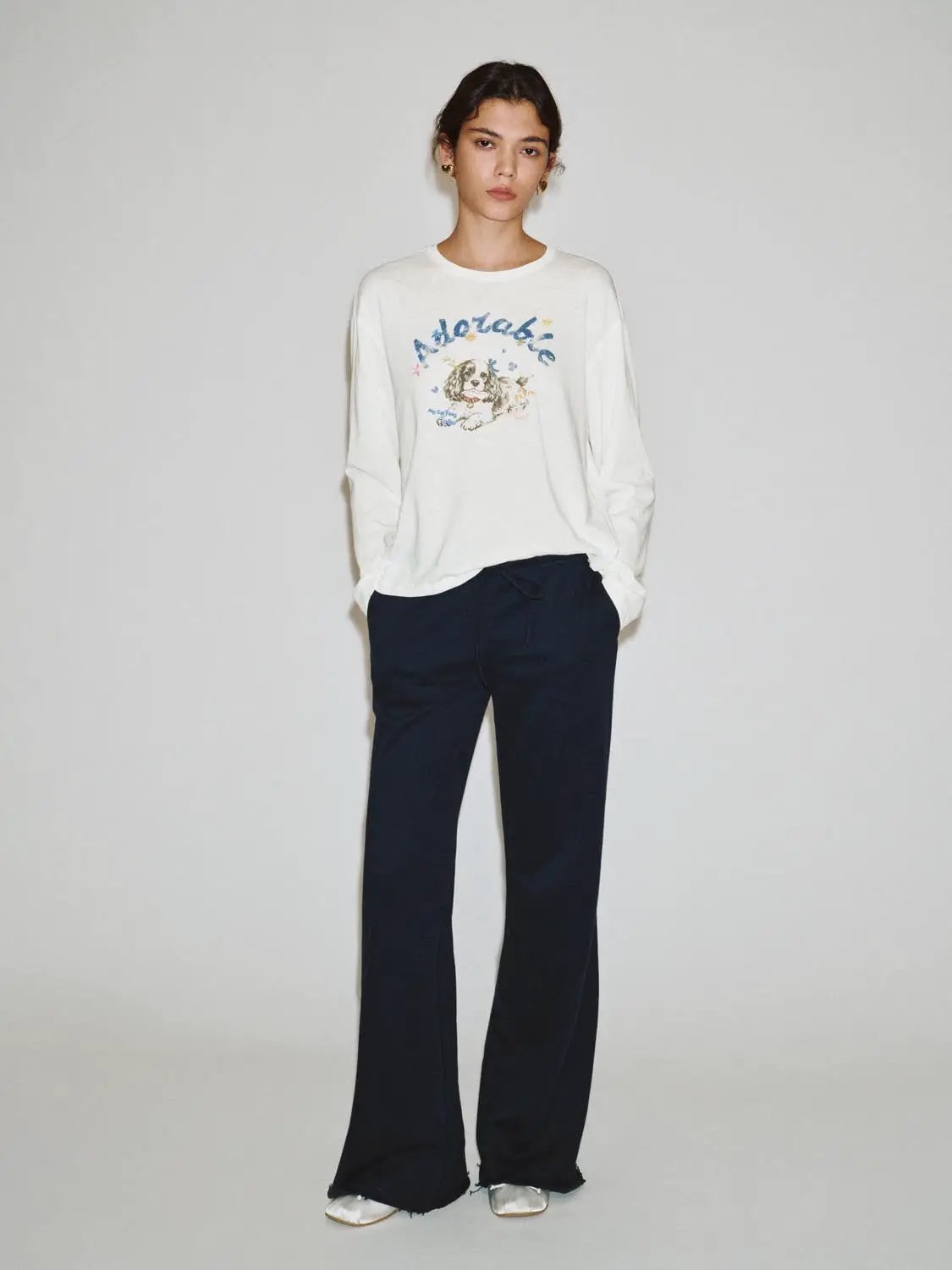 Tie Waist Raw Hem Flare Cotton Blend Pants
