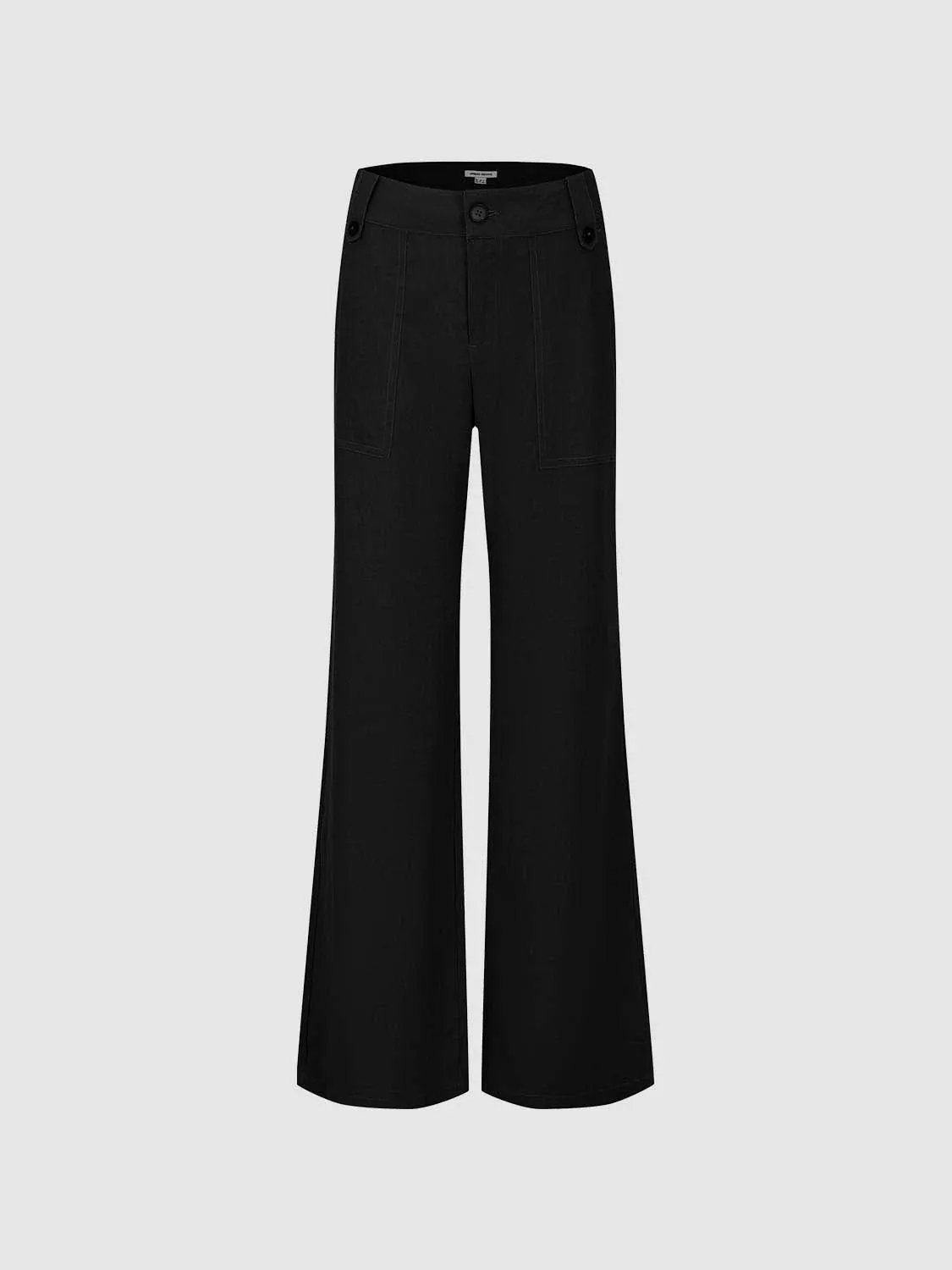 High Waisted Patch Pockets Wide-Leg Linen Blend Pants