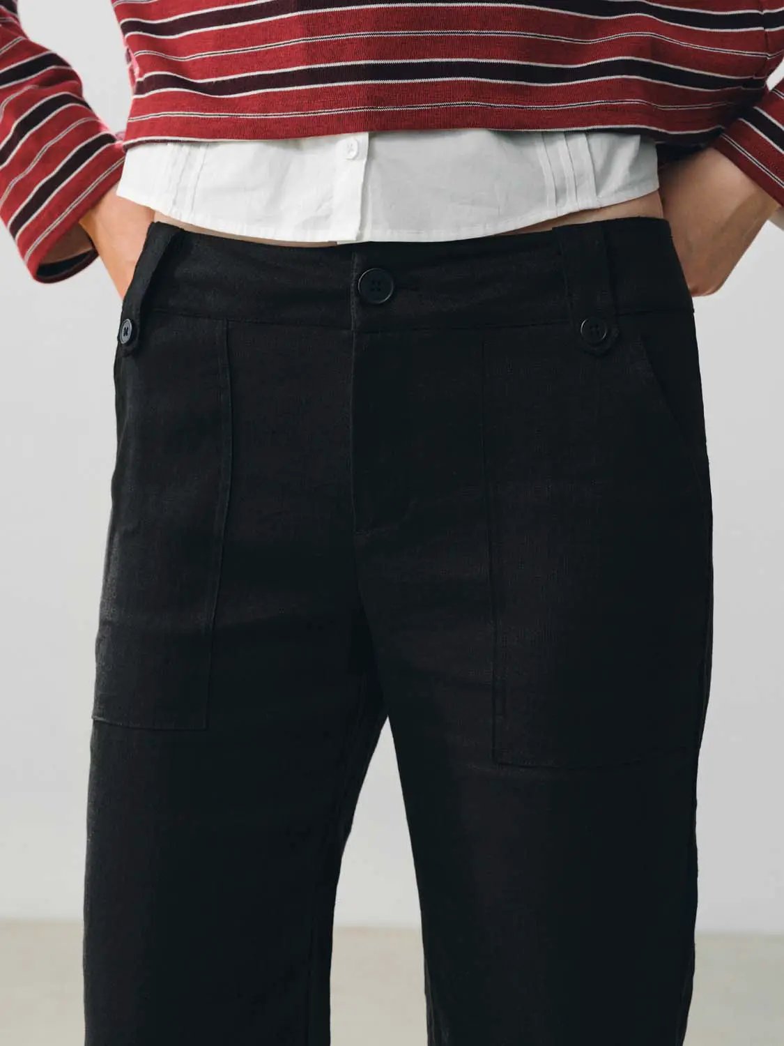 High Waisted Patch Pockets Wide-Leg Linen Blend Pants