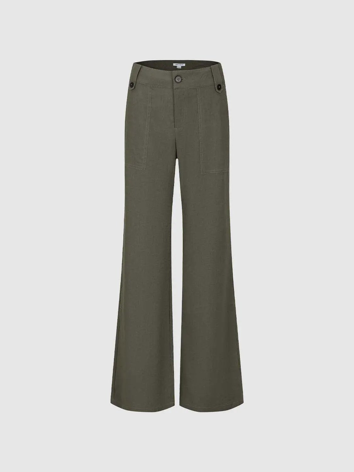 High Waisted Patch Pockets Wide-Leg Linen Blend Pants