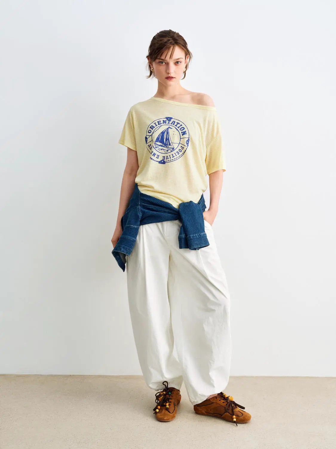 Pleated Cotton Wide-leg Pants
