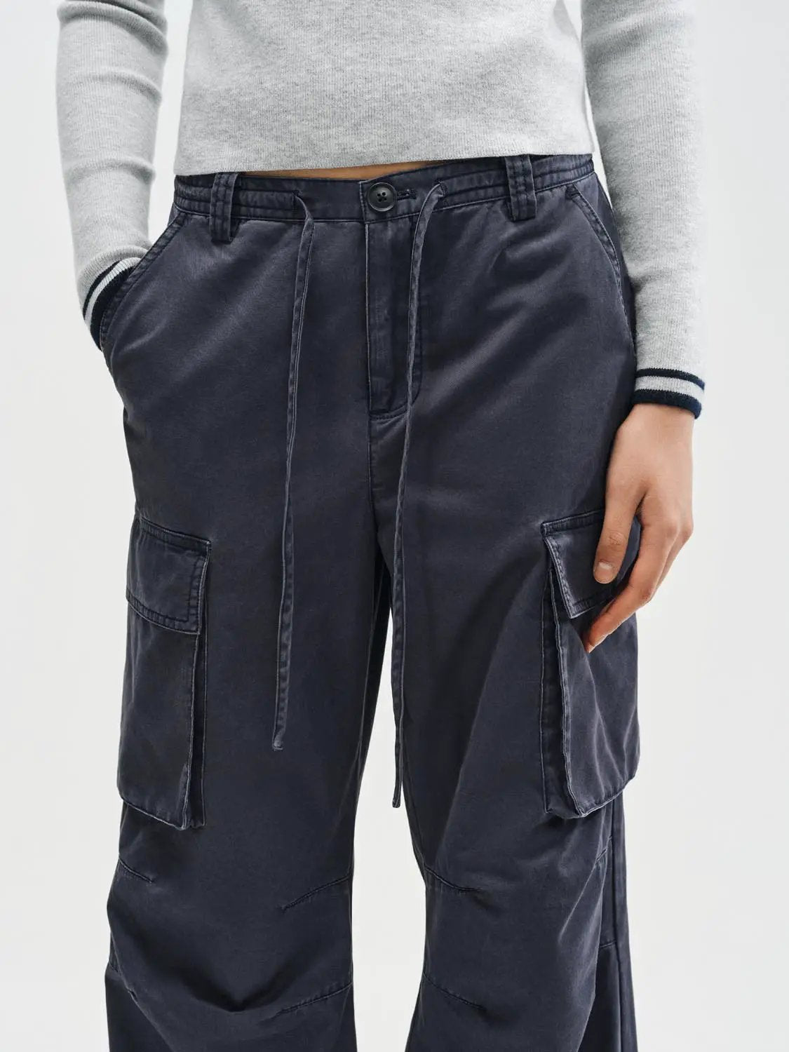 Cargo Oversized Wide-leg Drawstring Cotton Pants