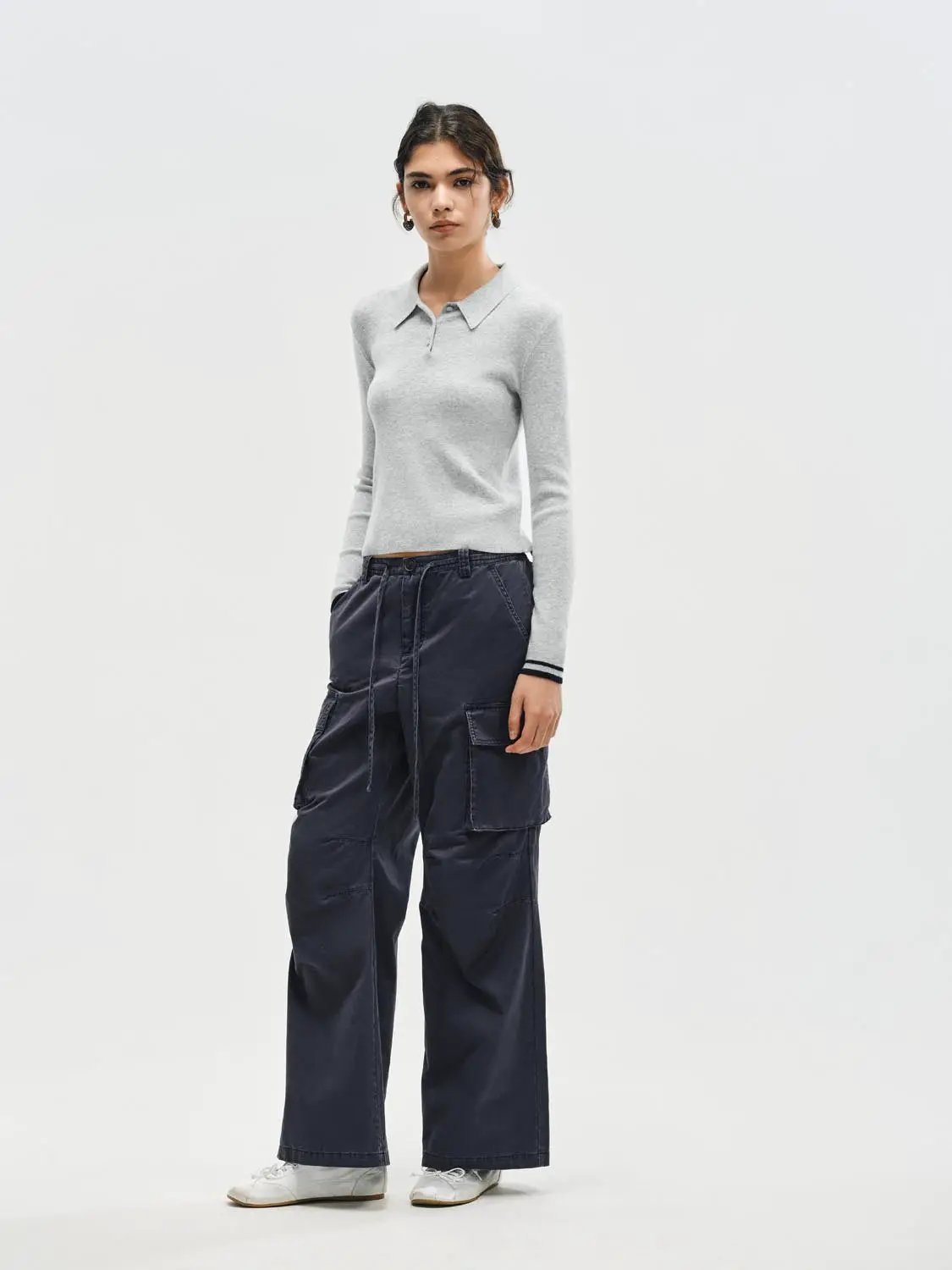 Cargo Oversized Wide-leg Drawstring Cotton Pants
