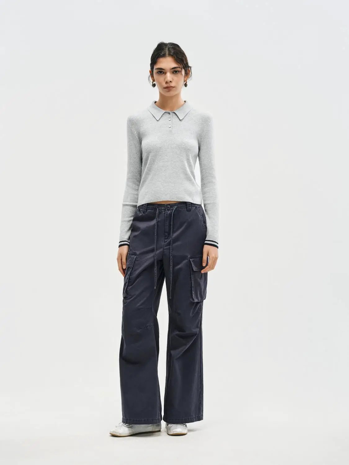 Cargo Oversized Wide-leg Drawstring Cotton Pants