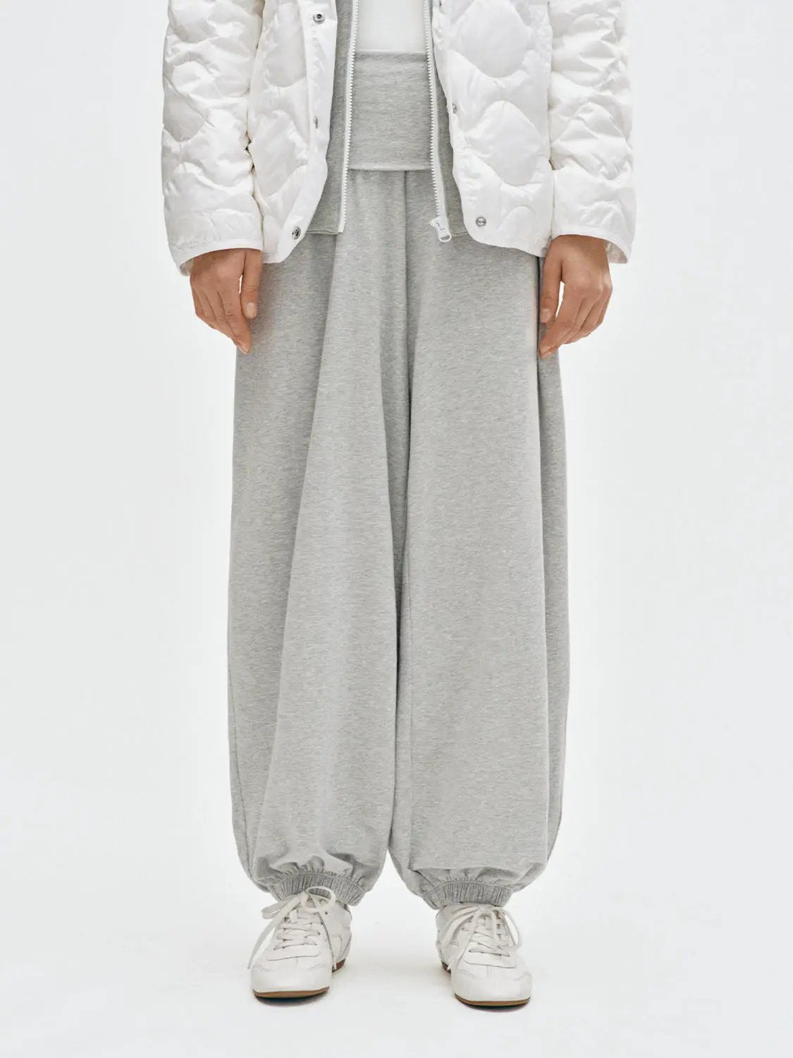 Gathered High-waisted Cotton Blend Jogger Pants