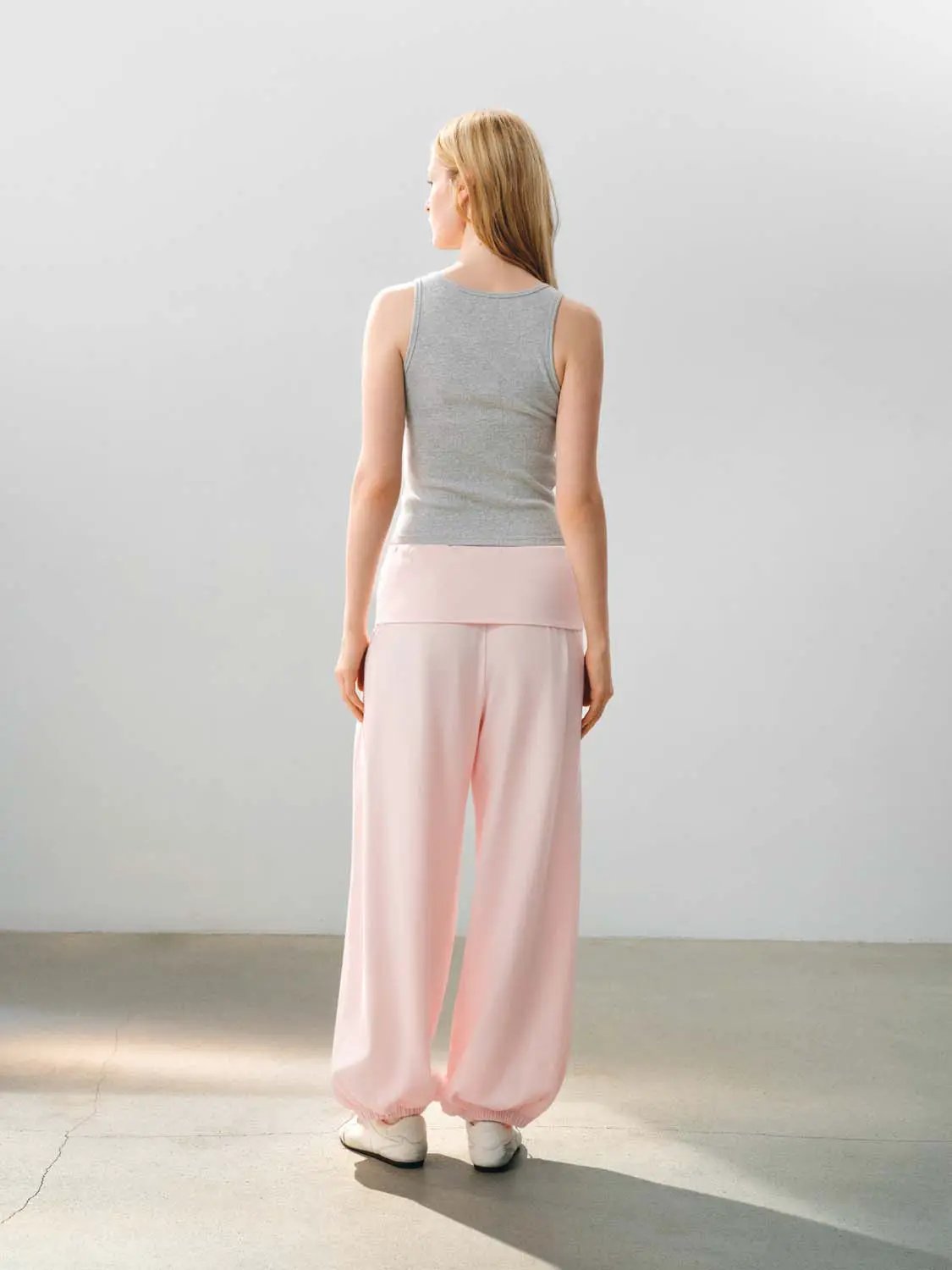 Gathered High-waisted Cotton Blend Jogger Pants