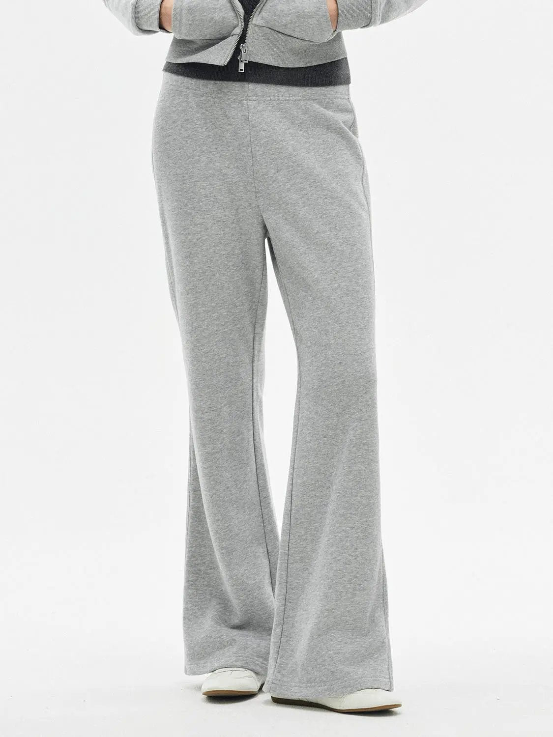 Flared Solid Regular Mid-rise High-waisted Cotton Blend Pants