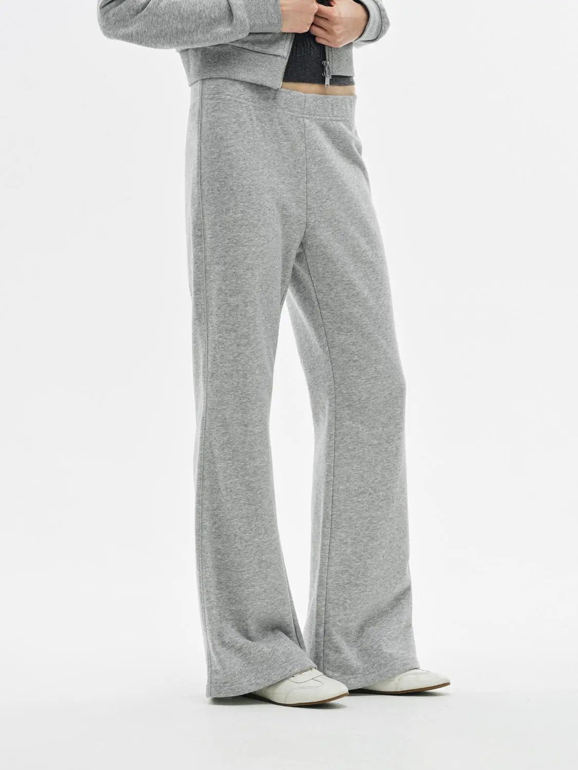 Flared Solid Regular Mid-rise High-waisted Cotton Blend Pants
