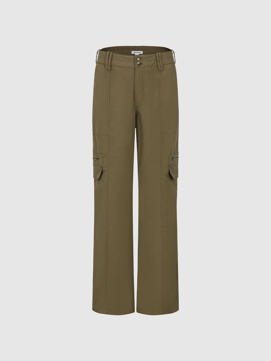 Zippered Wide-leg High-waisted Cotton Blend Cargo Pants