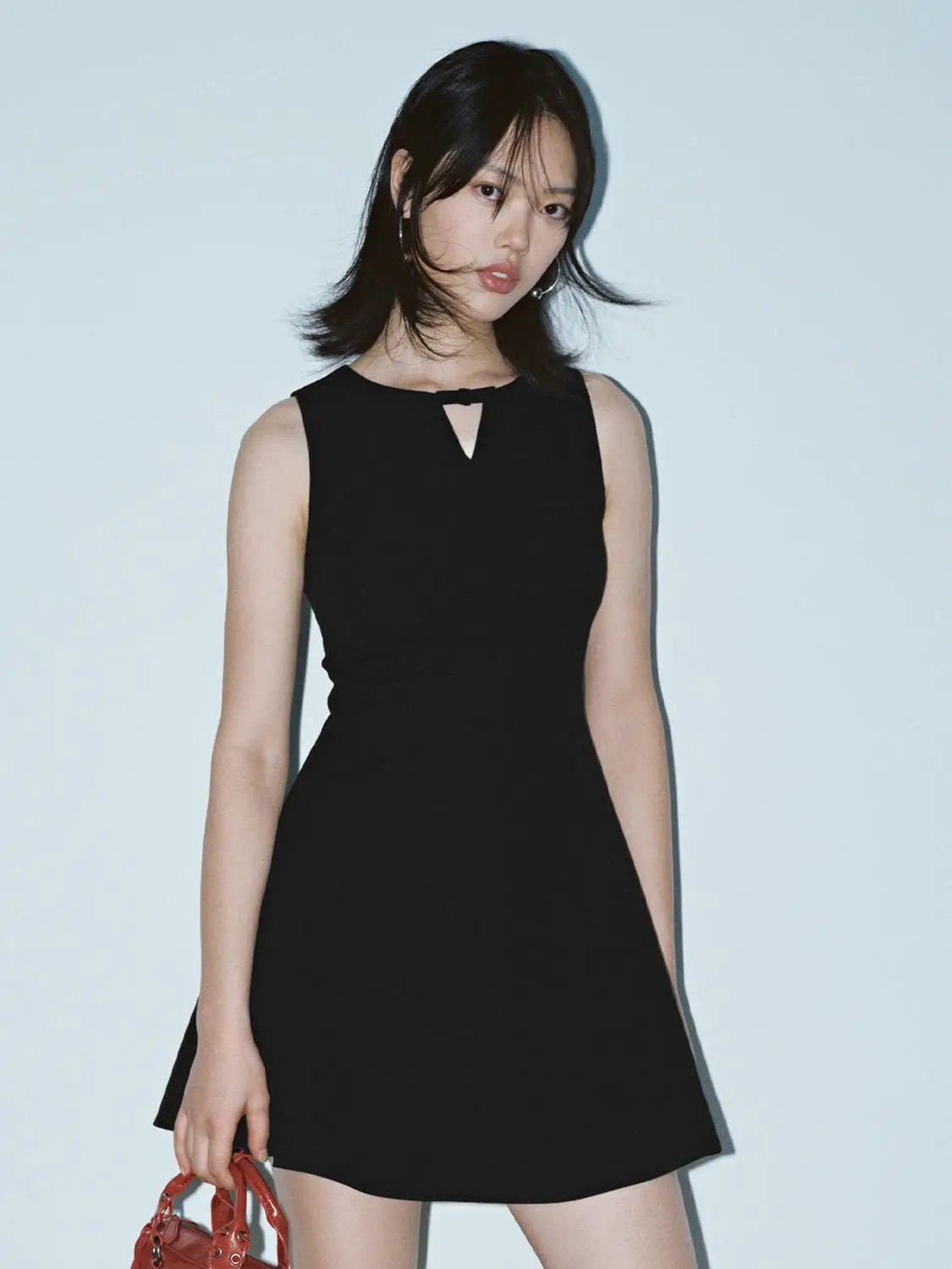 Sleeveless Notch Neck Fitted Waist Cotton Mini Dress