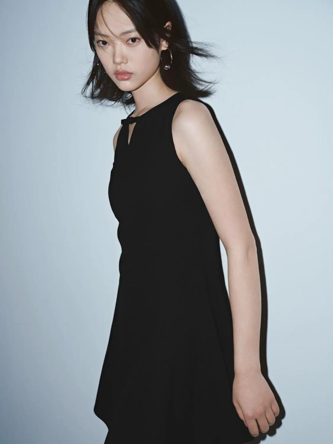 Sleeveless Notch Neck Fitted Waist Cotton Mini Dress