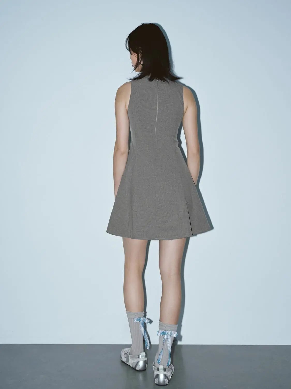 Sleeveless Notch Neck Fitted Waist Cotton Mini Dress