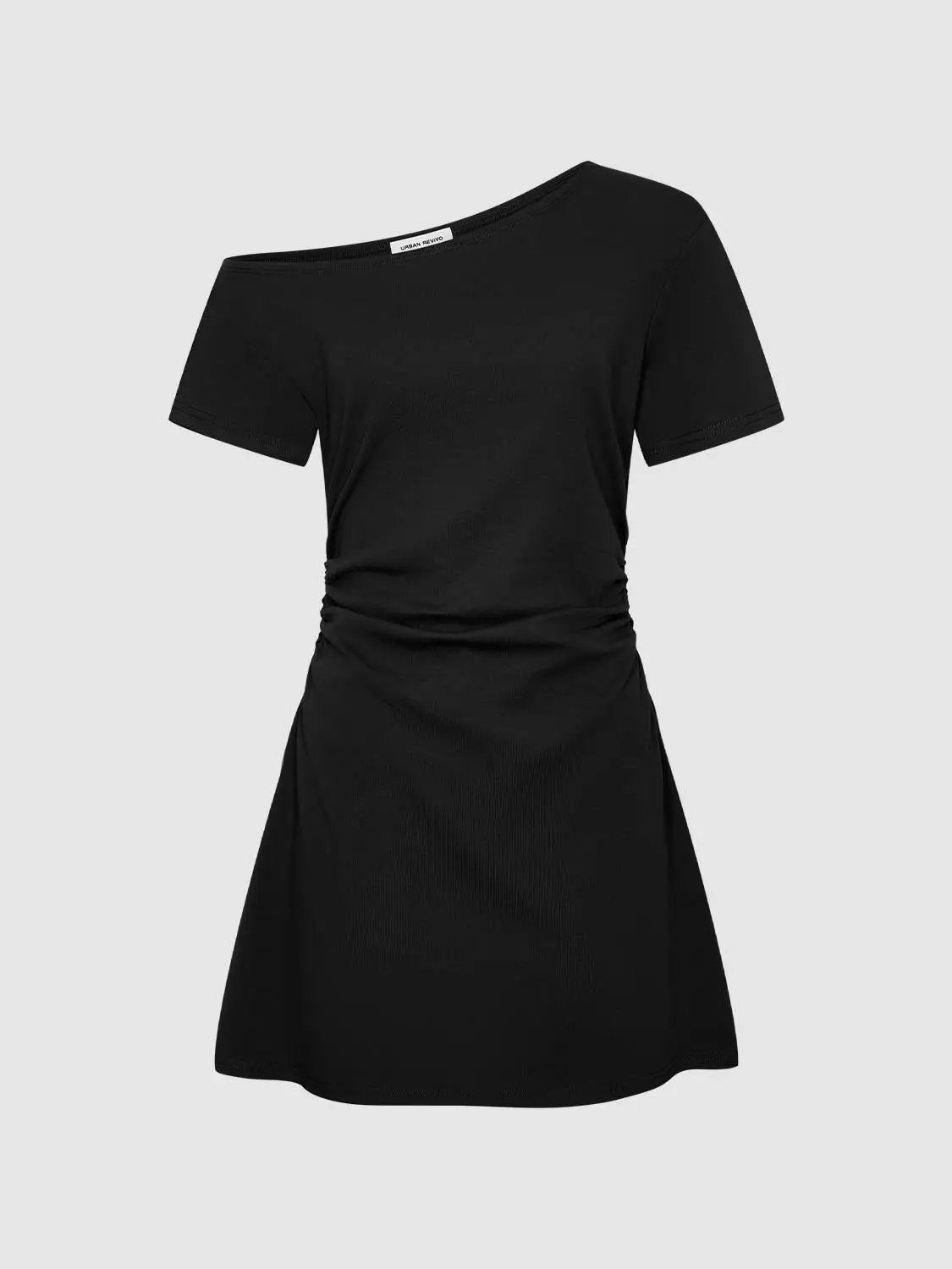 Slim One Shoulder Short Sleeve Side Ruched Mini Dress
